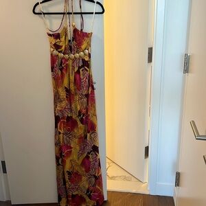 Tropical Maxi Dress with Gold Accents